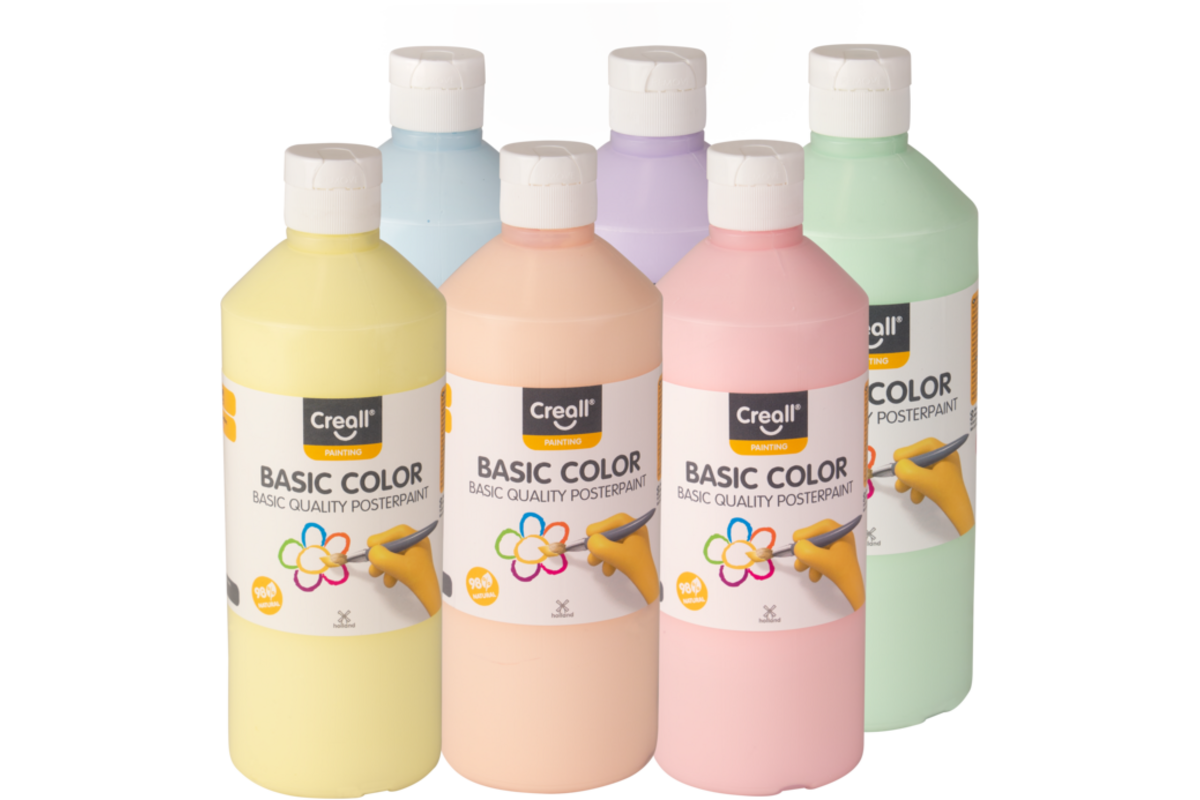 Plakkaatverf Creall basic set pastel 500 ml, 6 stuks
