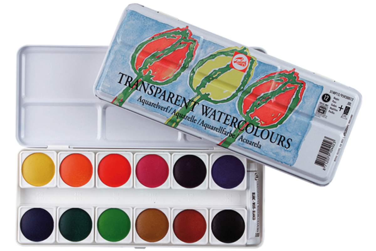 Aquarelverf, 12 napjes incl. tube wit