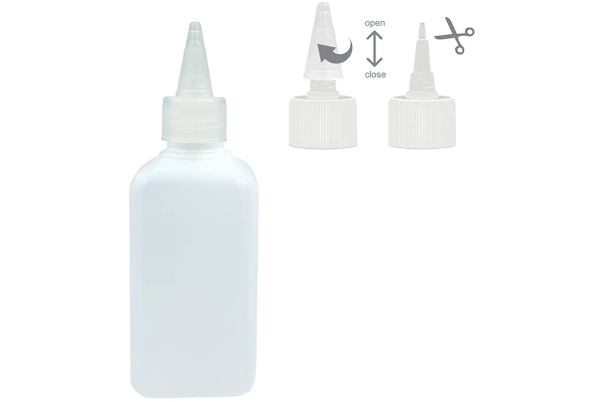 Lijmflacon 250 ml vierkant met dop transparant, leeg