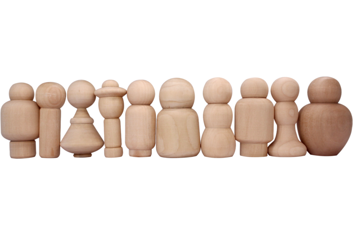 Houten poppetjes familie 7 cm, 10 stuks