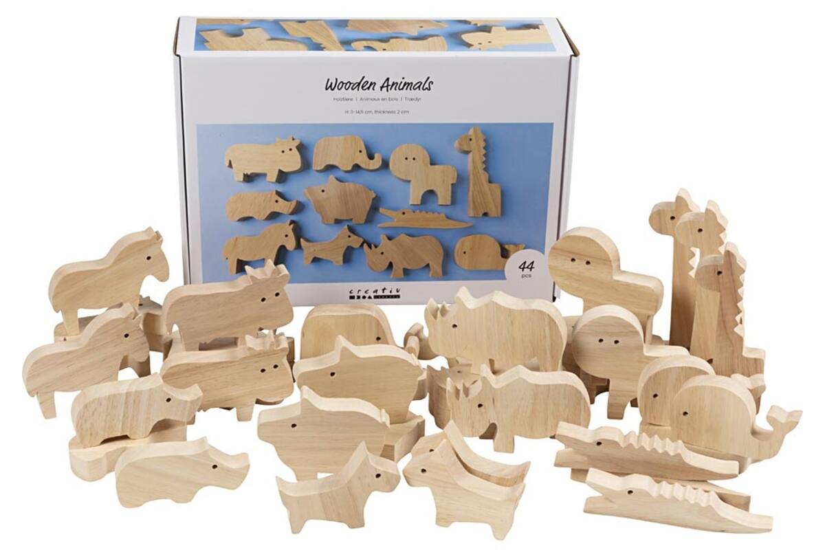 Houten dieren boerderij en safari 3-14,5 cm dikte 2 cm, 44 stuks