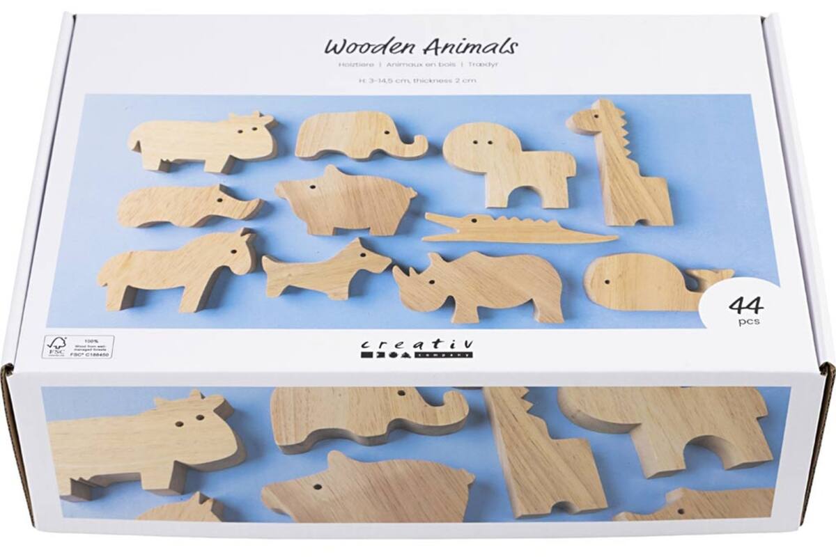 Houten dieren boerderij en safari 3-14,5 cm dikte 2 cm, 44 stuks