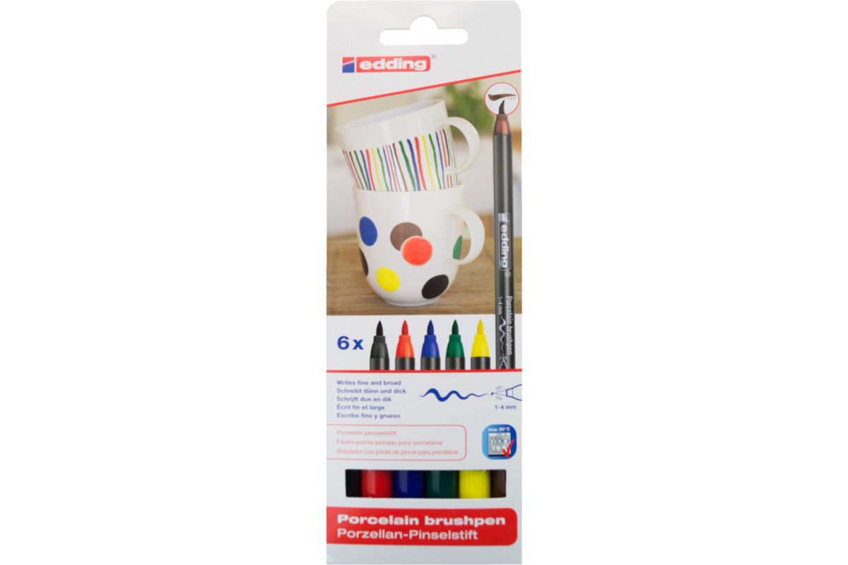 Porseleinstiften edding assorti, 6 stuks