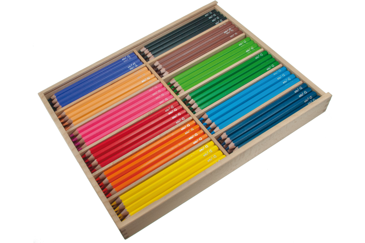 Kleurpotloden edu³ Jumbo 9,6 mm assorti, 144 stuks in houten kist