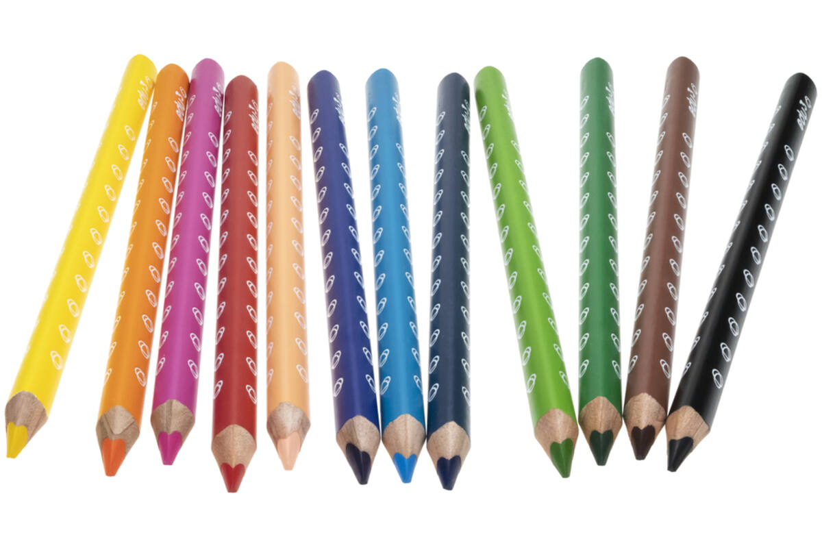 Kleurpotloden edu³ Jumbo 9,6 mm driekantig assorti, 12 stuks met slijper