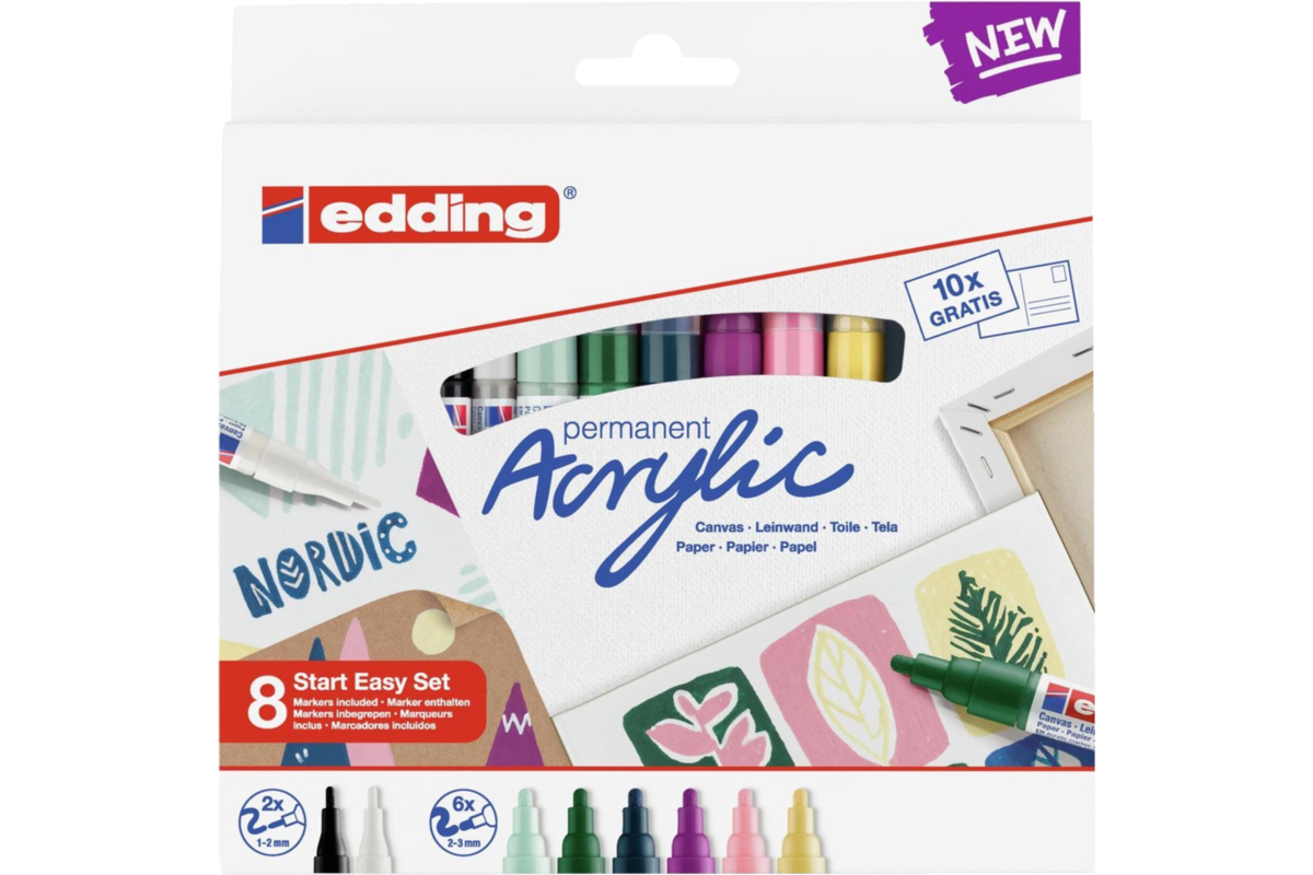 Acrylic markers edding starterset Nordic, 8 delig