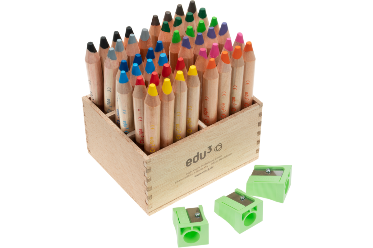 Kleurpotloden edu³ First 12 mm assorti, 48 stuk in houten kist