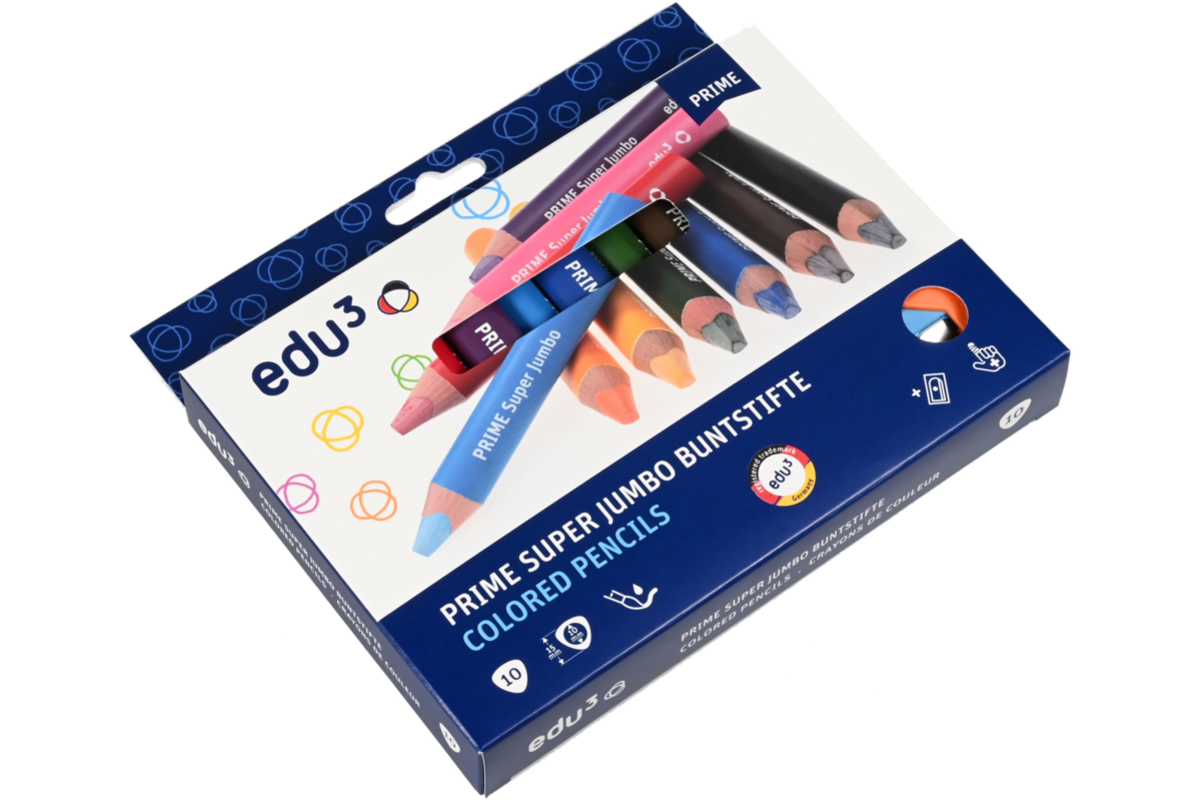 Kleurpotloden edu³ Super Jumbo 15 mm driekantig assorti, 10 stuks
