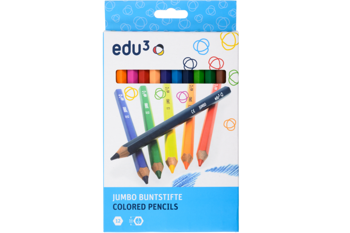Kleurpotloden edu³ Jumbo 9,6 mm assorti, 12 stuks