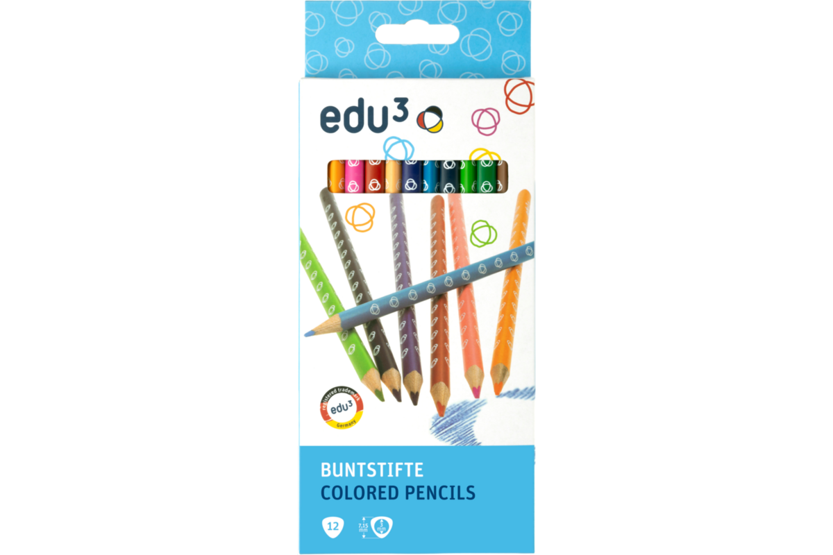 Kleurpotloden edu³ 7,15 mm driekantig assorti, 12 stuks