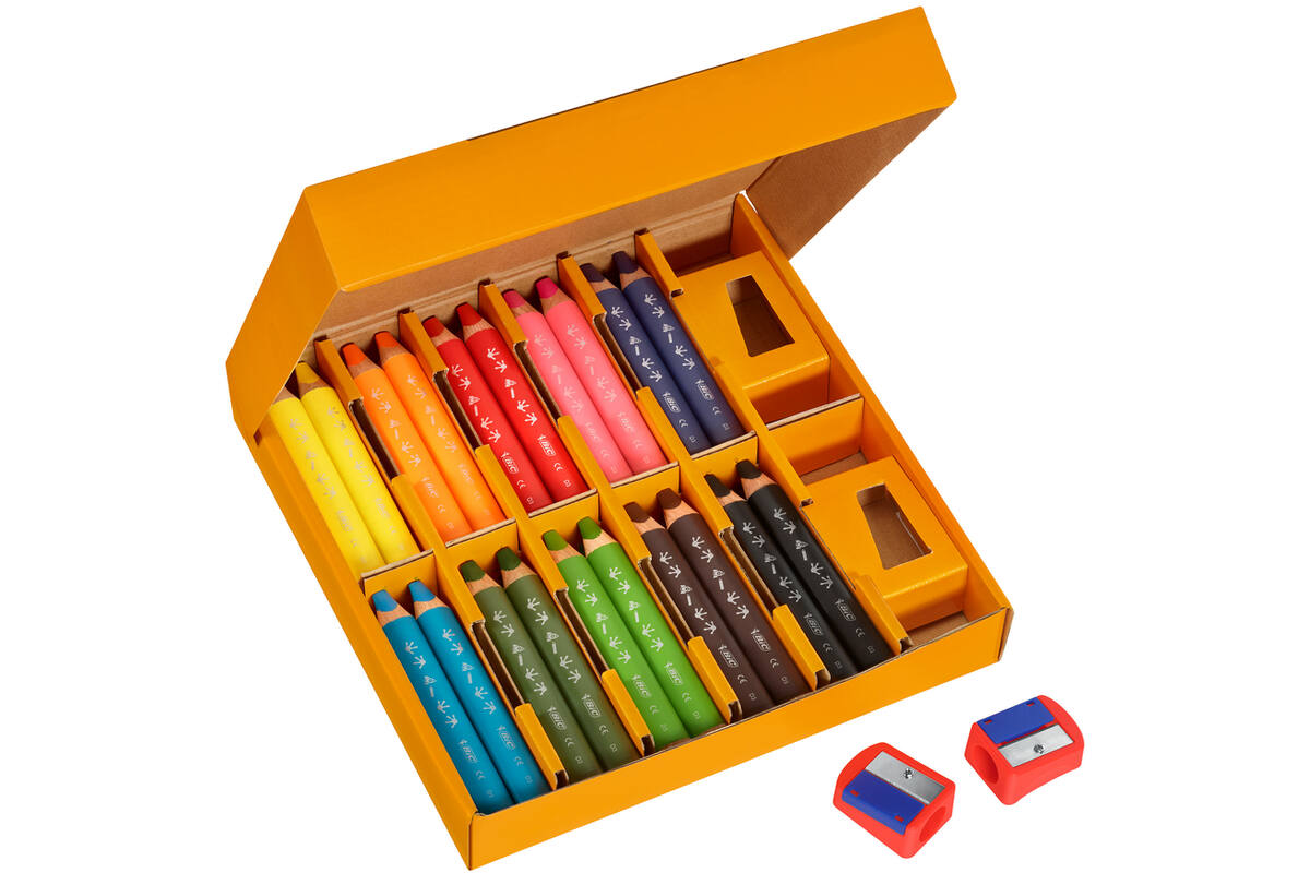 Kleurpotloden BIC Multi surface 3-in-1 assorti, 40 stuks incl. slijpers