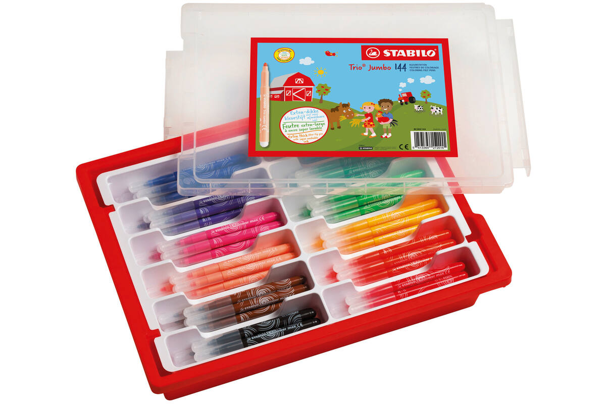 Viltstiften STABILO trio jumbo assorti classpack, 144 stuks