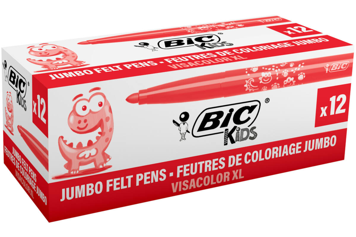 Viltstiften BIC kids visacolor XL Ecolutions rood, 12 stuks