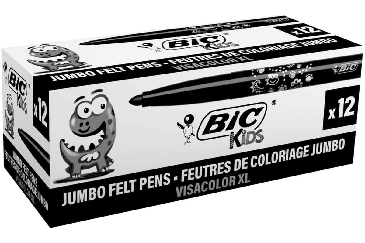 Viltstiften BIC kids visacolor XL Ecolutions zwart, 12 stuks