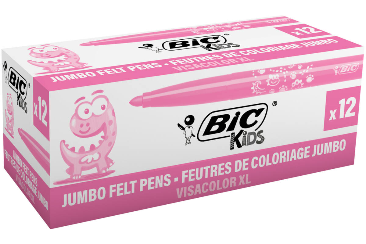 Viltstiften BIC kids visacolor XL Ecolutions roze, 12 stuks