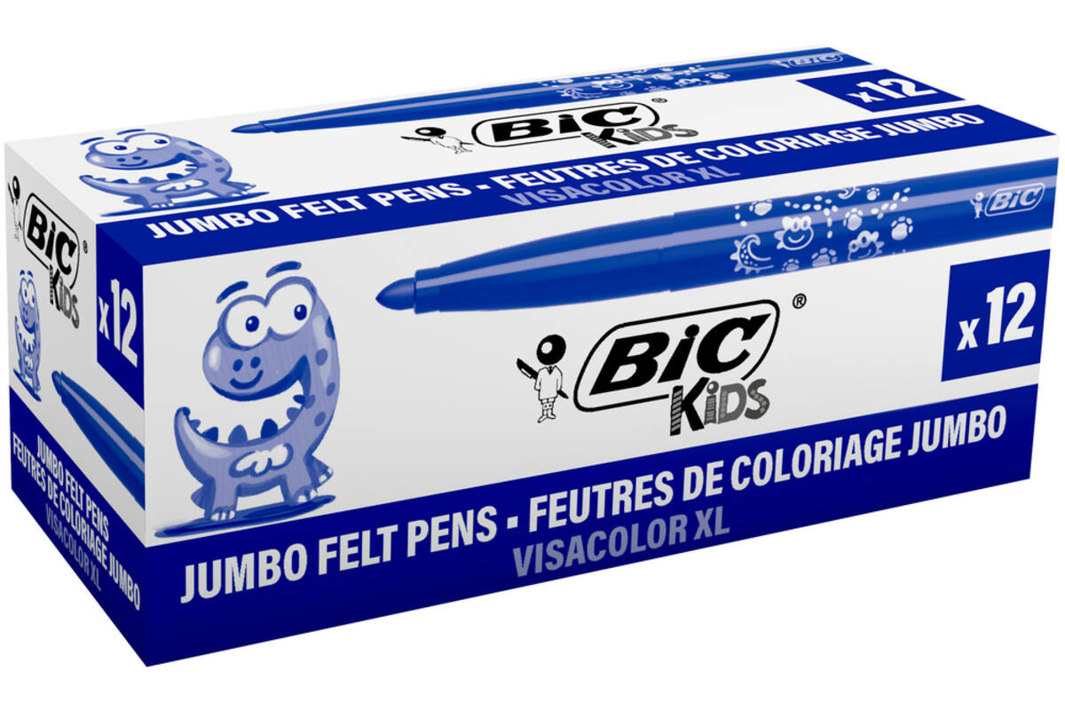 Viltstiften BIC kids visacolor XL Ecolutions blauw, 12 stuks