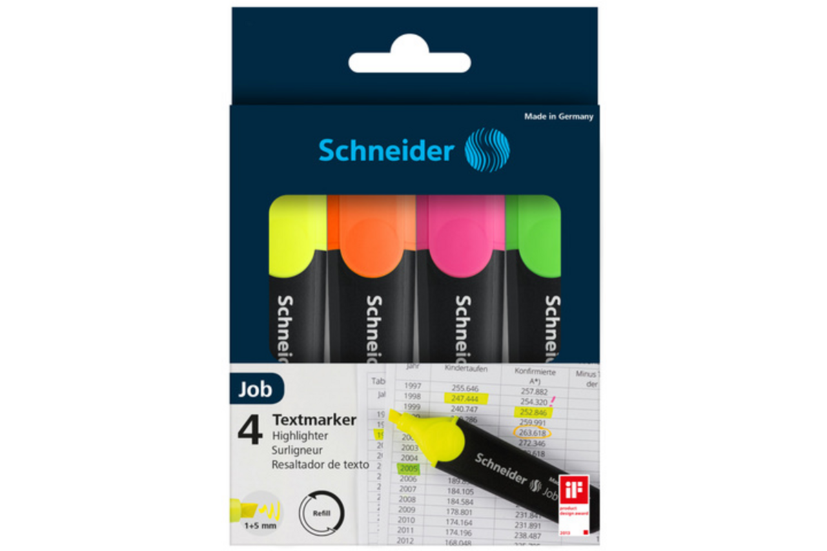 Markeerstift Schneider Job 150 assorti etui 4 stuks