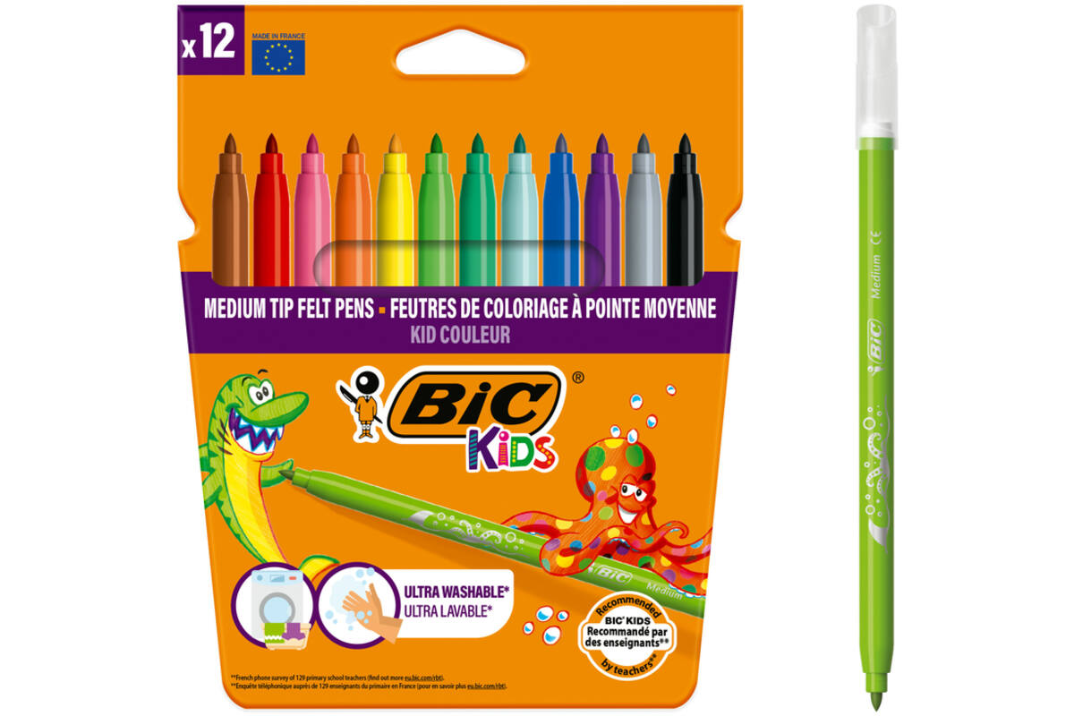 Viltstiften BIC kid couleur assorti, 12 stuks.