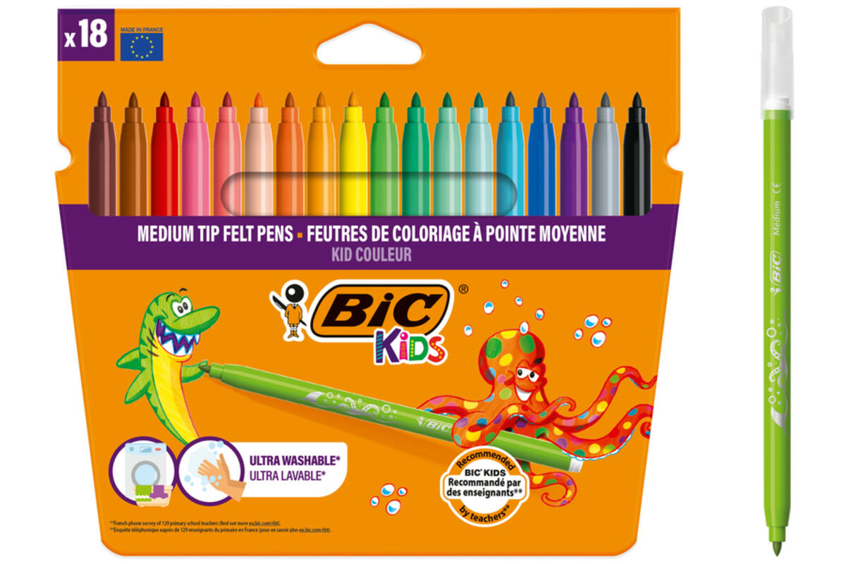 Viltstiften BIC kid couleur assorti, 18 stuks