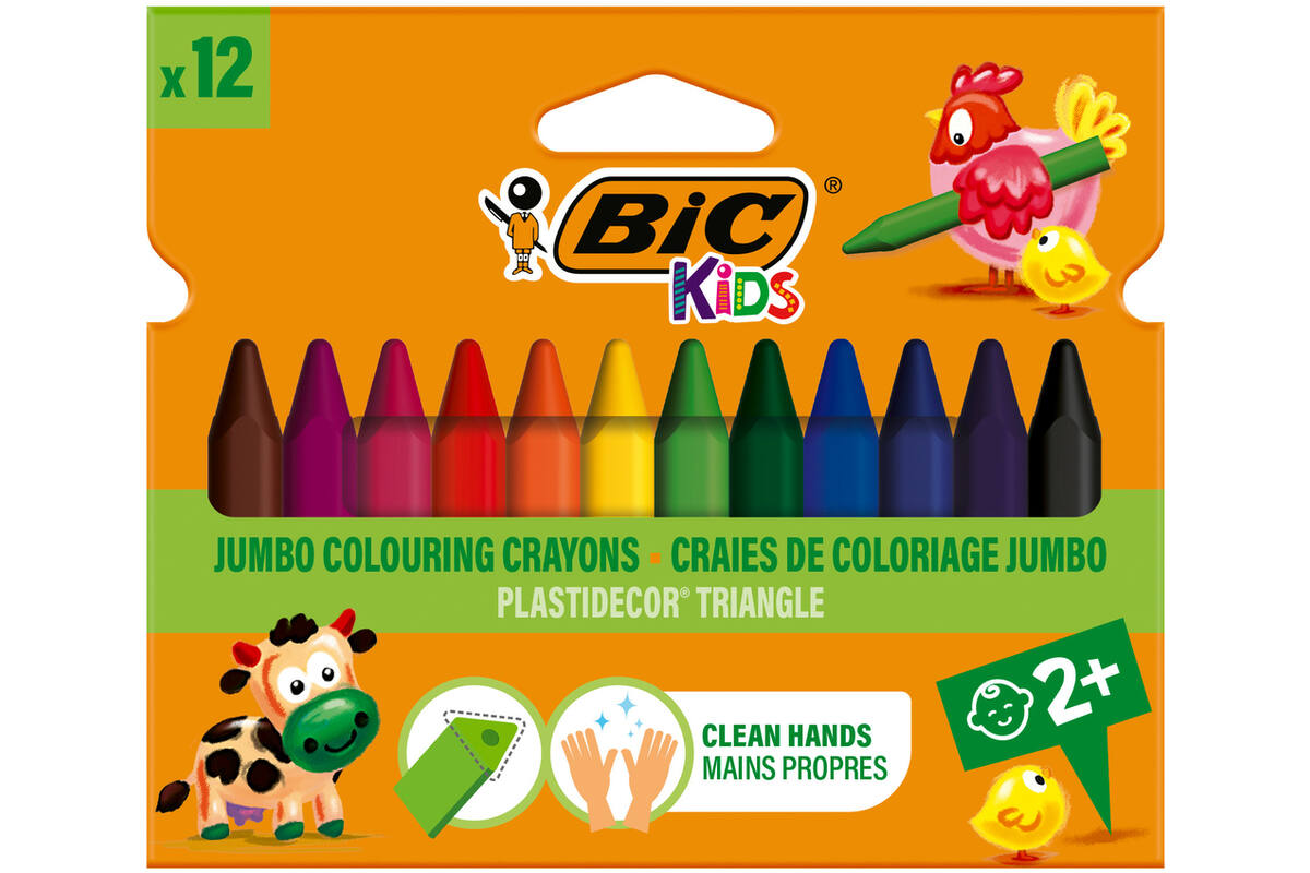 Kleurkrijt BIC Plastidecor triangle assorti, 12 stuks