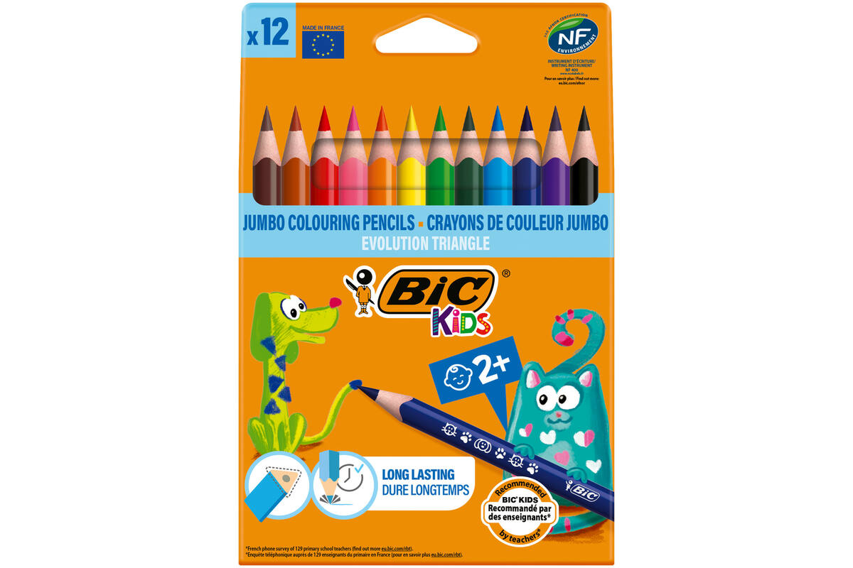 Kleurpotloden BIC Kids Evolution triangle assorti, etui 12 stuks
