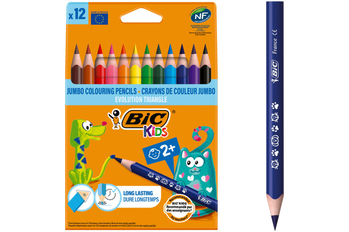 Kleurpotloden BIC Kids Evolution triangle assorti, etui 12 stuks