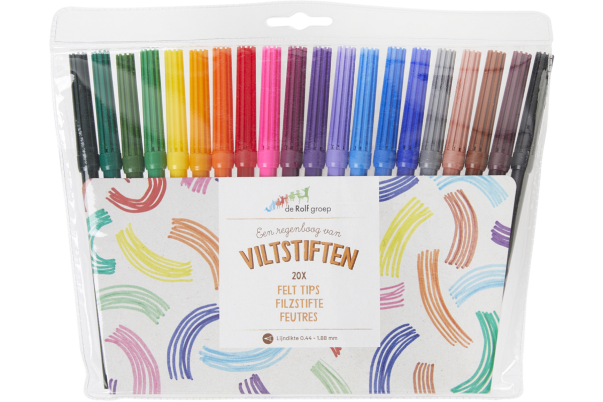 Viltstiften | de Rolf groep | basic 2 mm assorti, 20 stuks
