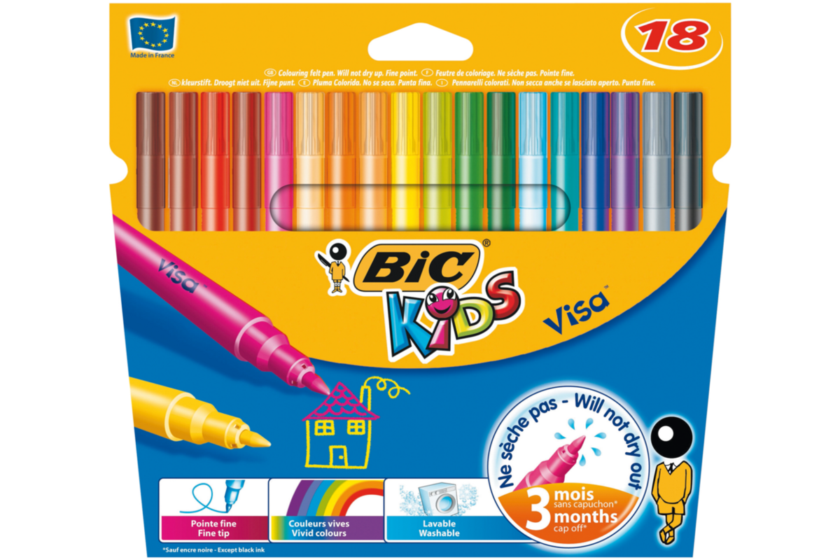 Viltstiften BIC Kids Visa assorti, etui 18 stuks.