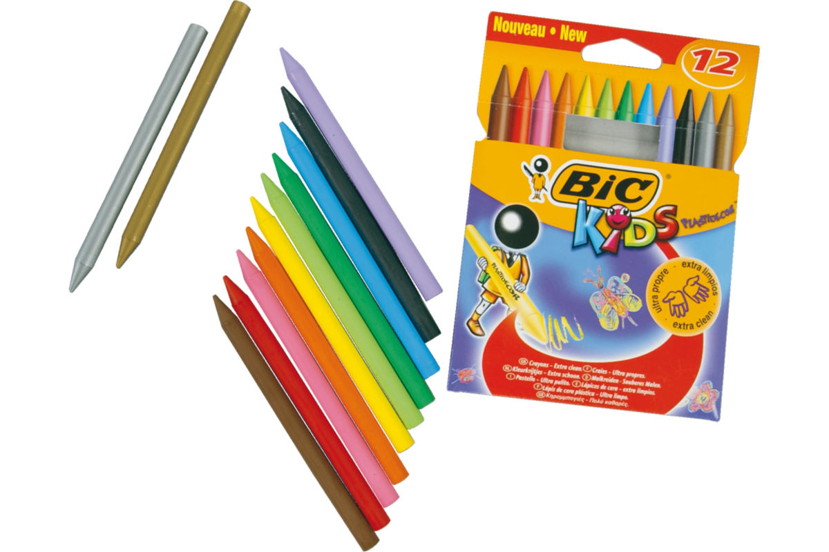 Kleurkrijt BIC Plastidecor assorti, 12 stuks