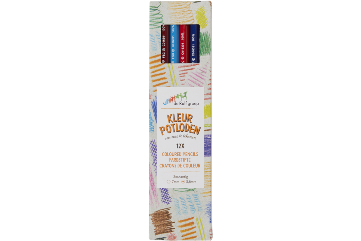 Kleurpotloden | de Rolf groep | 3,8 mm assorti, 12 stuks