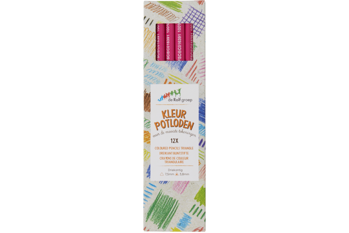 Kleurpotloden | de Rolf groep | driekantig roze, 12 stuks