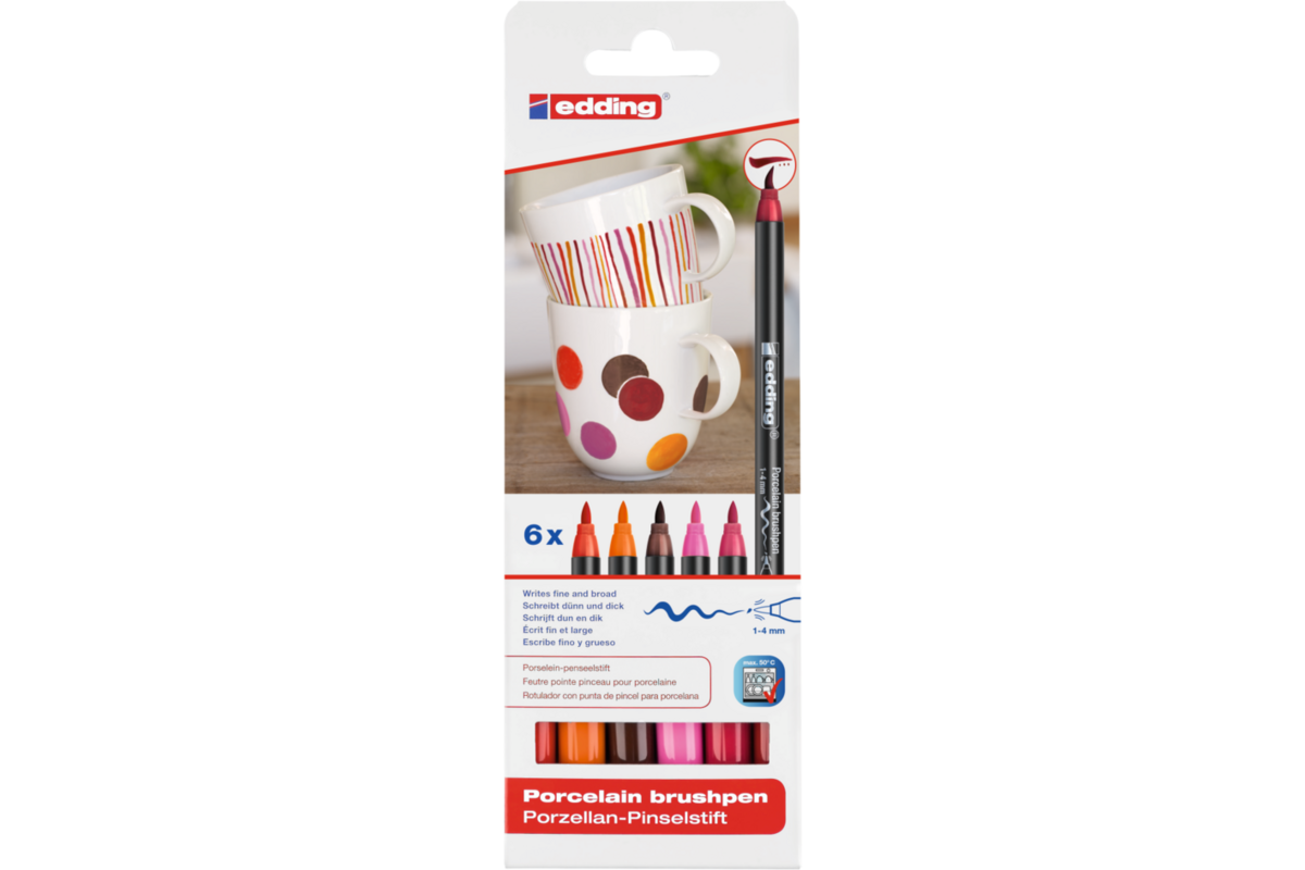 Porseleinstiften edding E4200 warme kleuren 1-4 mm, 6 stuks
