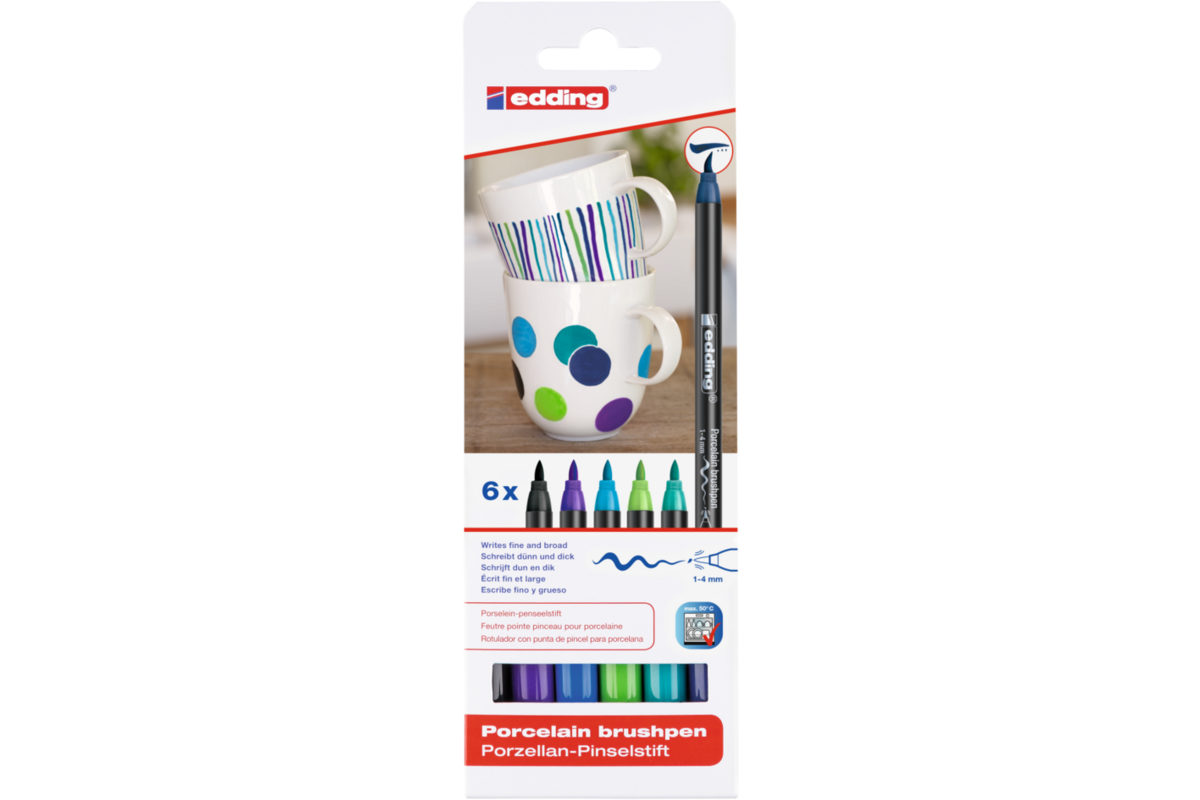 Porseleinstiften edding E4200 koele kleuren 1-4 mm, 6 stuks