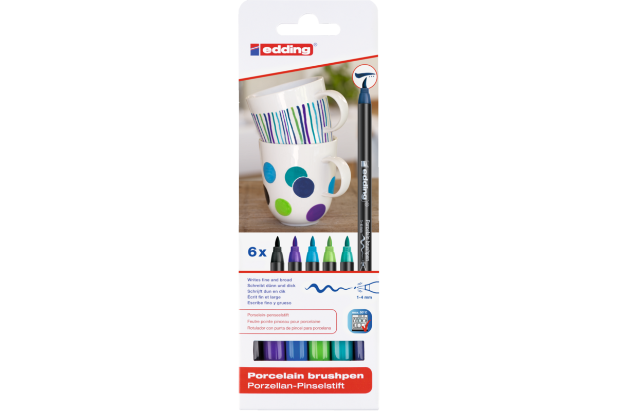 Porseleinstiften edding E4200 koele kleuren 1-4 mm, 6 stuks