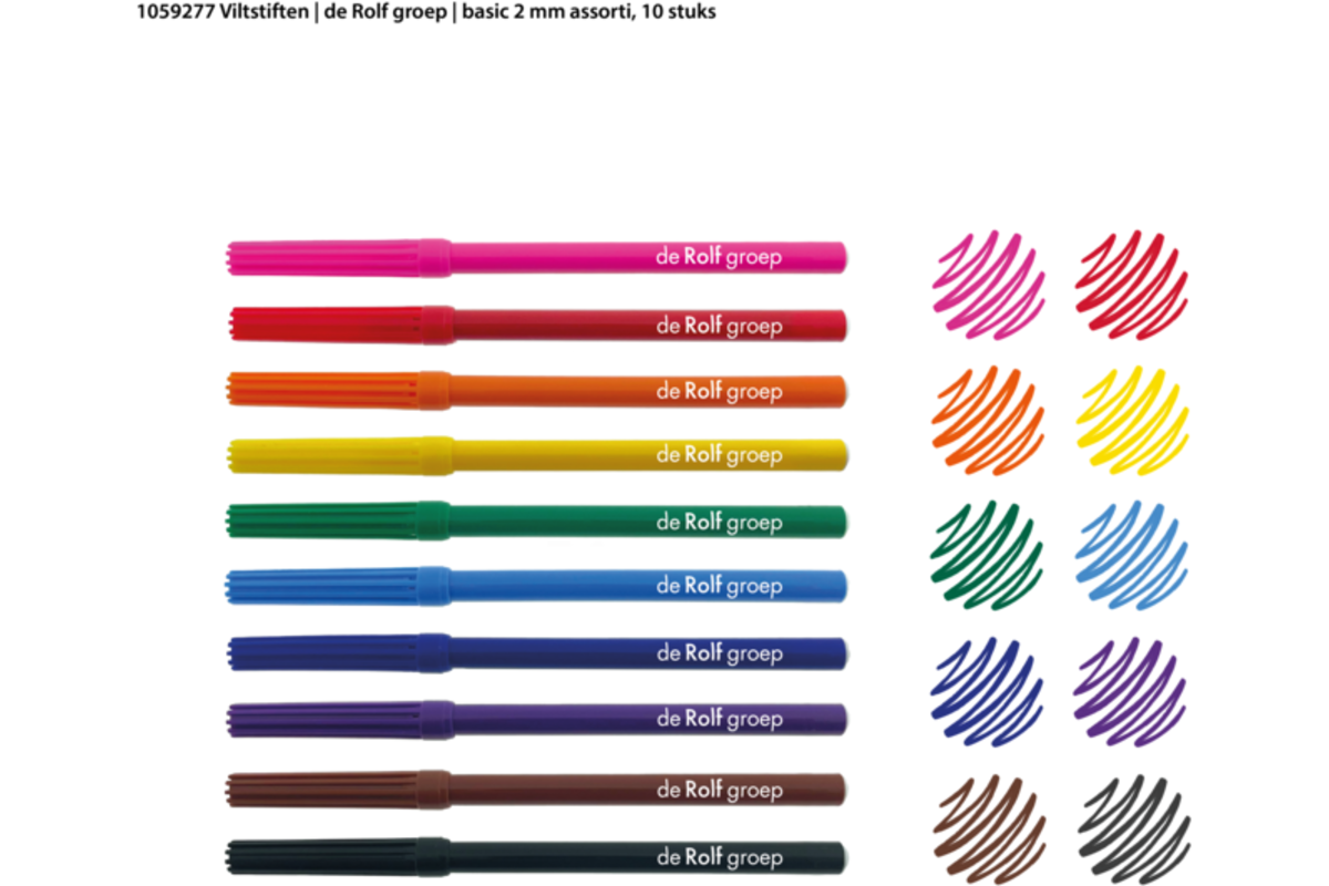 Viltstiften | de Rolf groep | basic 2 mm assorti, 10 stuks