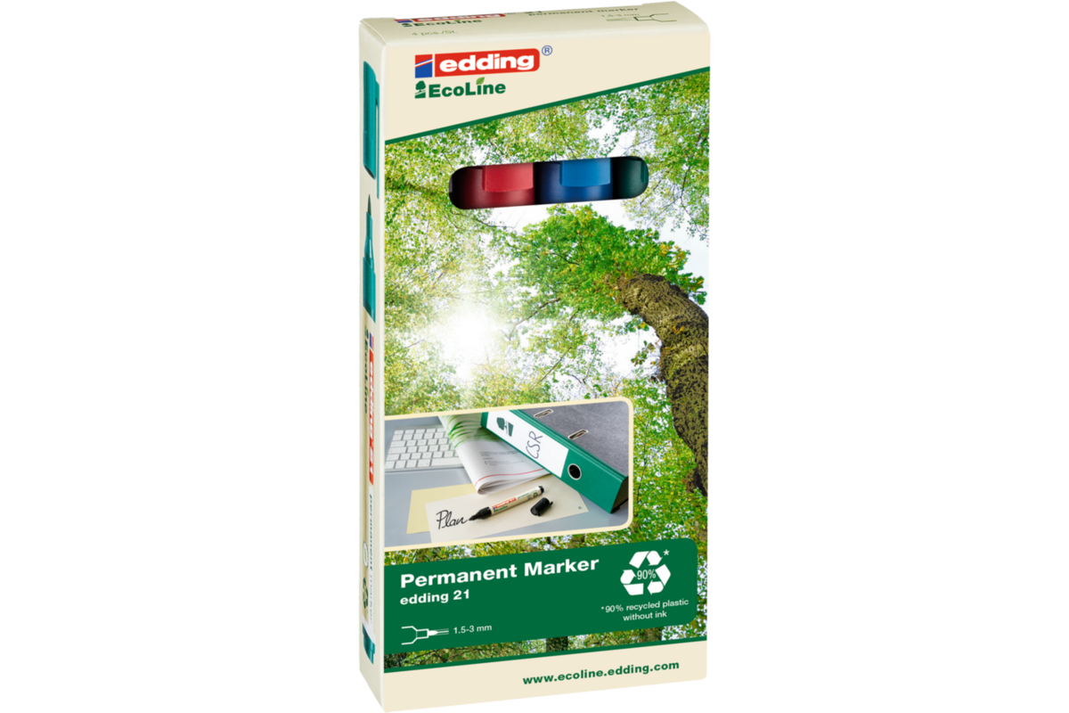 Permanent marker edding e-21 Ecoline assorti, 4 stuks