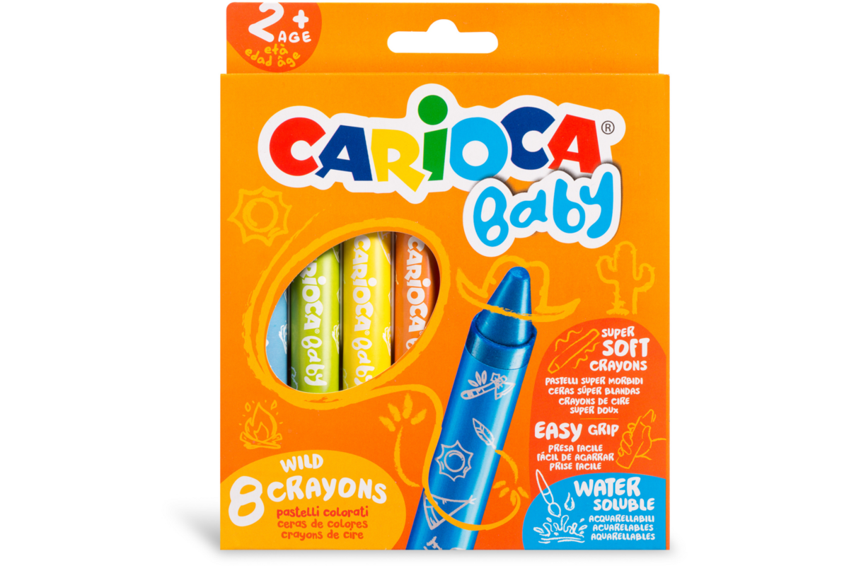 Waskrijtjes Carioca Baby Wild 3-in-1 assorti, 8 stuks