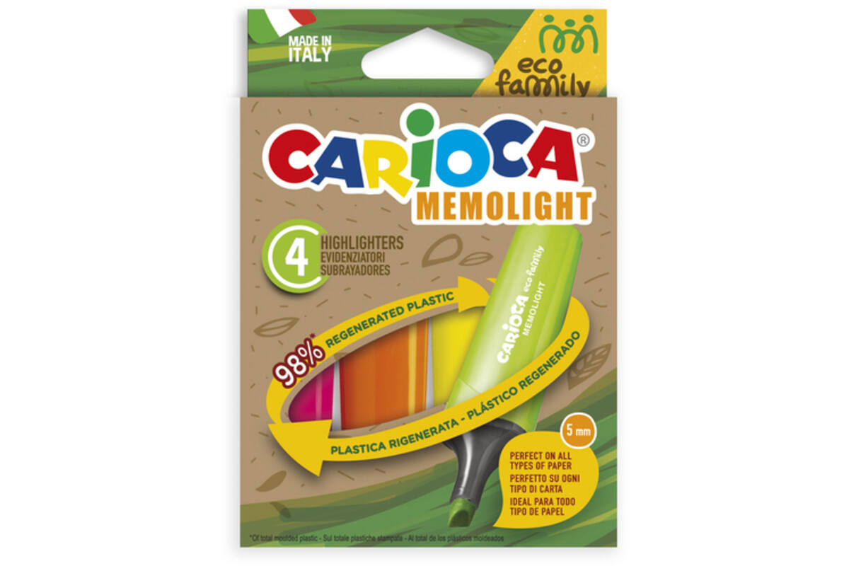 Markeerstift Carioca EcoFamily Memolight assorti, 4 stuks