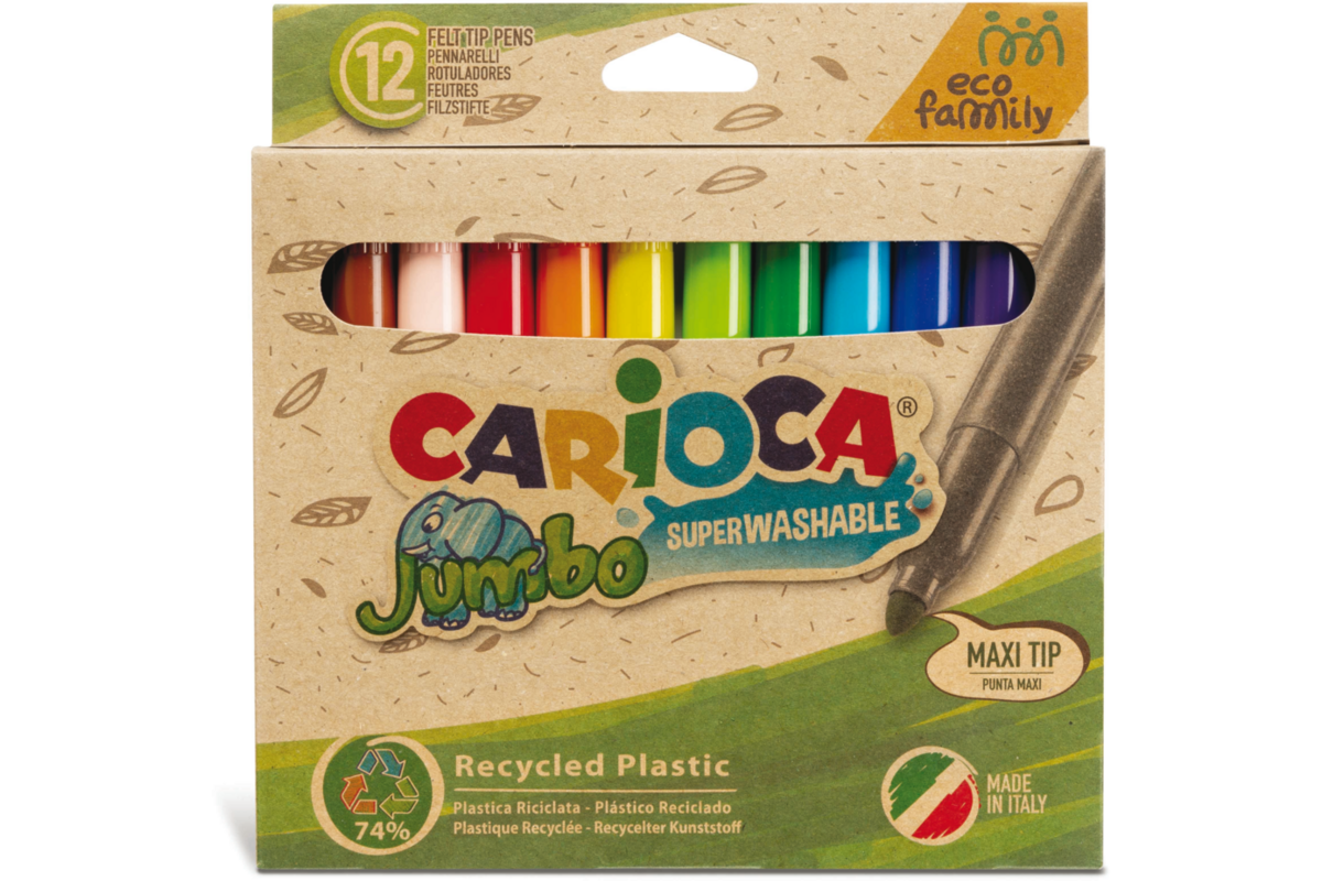 Viltstiften Carioca EcoFamily Jumbo assorti, 12 stuks.