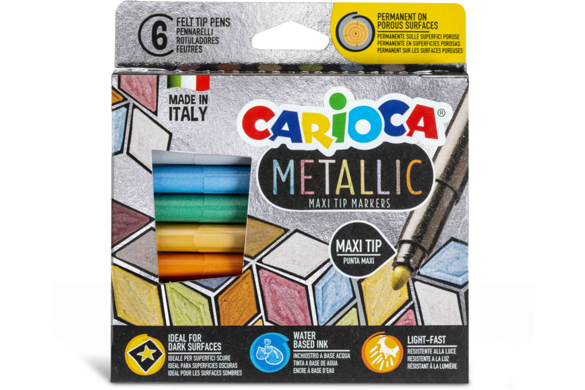 Viltstiften Carioca Metallic Maxi assorti, 6 stuks