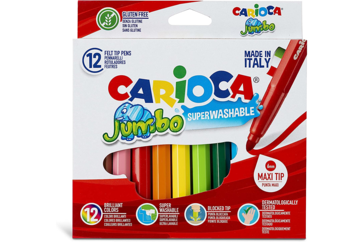 Viltstiften Carioca maxi jumbo punt assorti, 12 stuks
