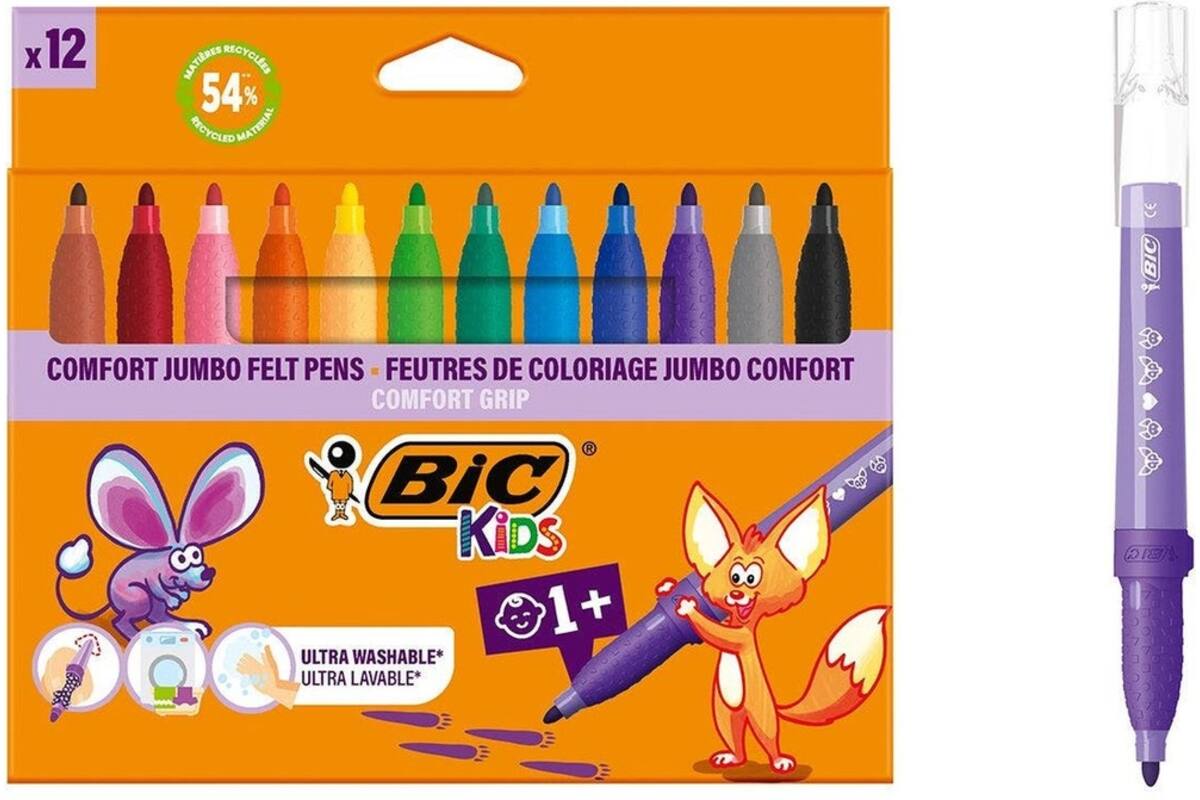 Viltstiften BIC kids comfort jumbo assorti, 12 stuks