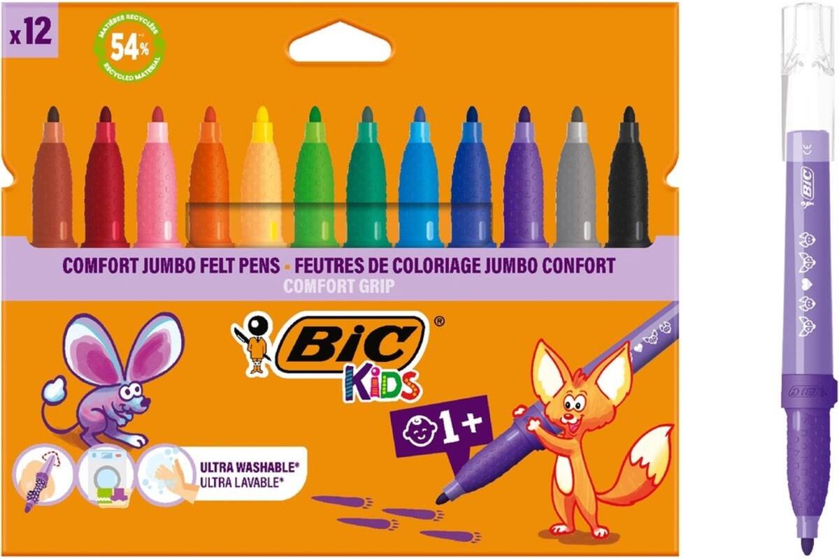Viltstiften BIC kids comfort jumbo assorti, 12 stuks