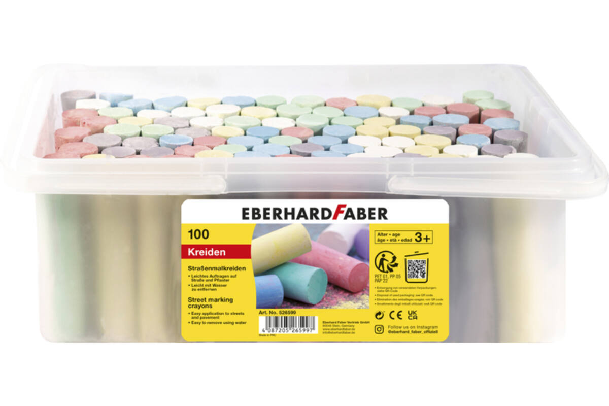 Stoepkrijt in bewaardoos assorti, 100 stuks