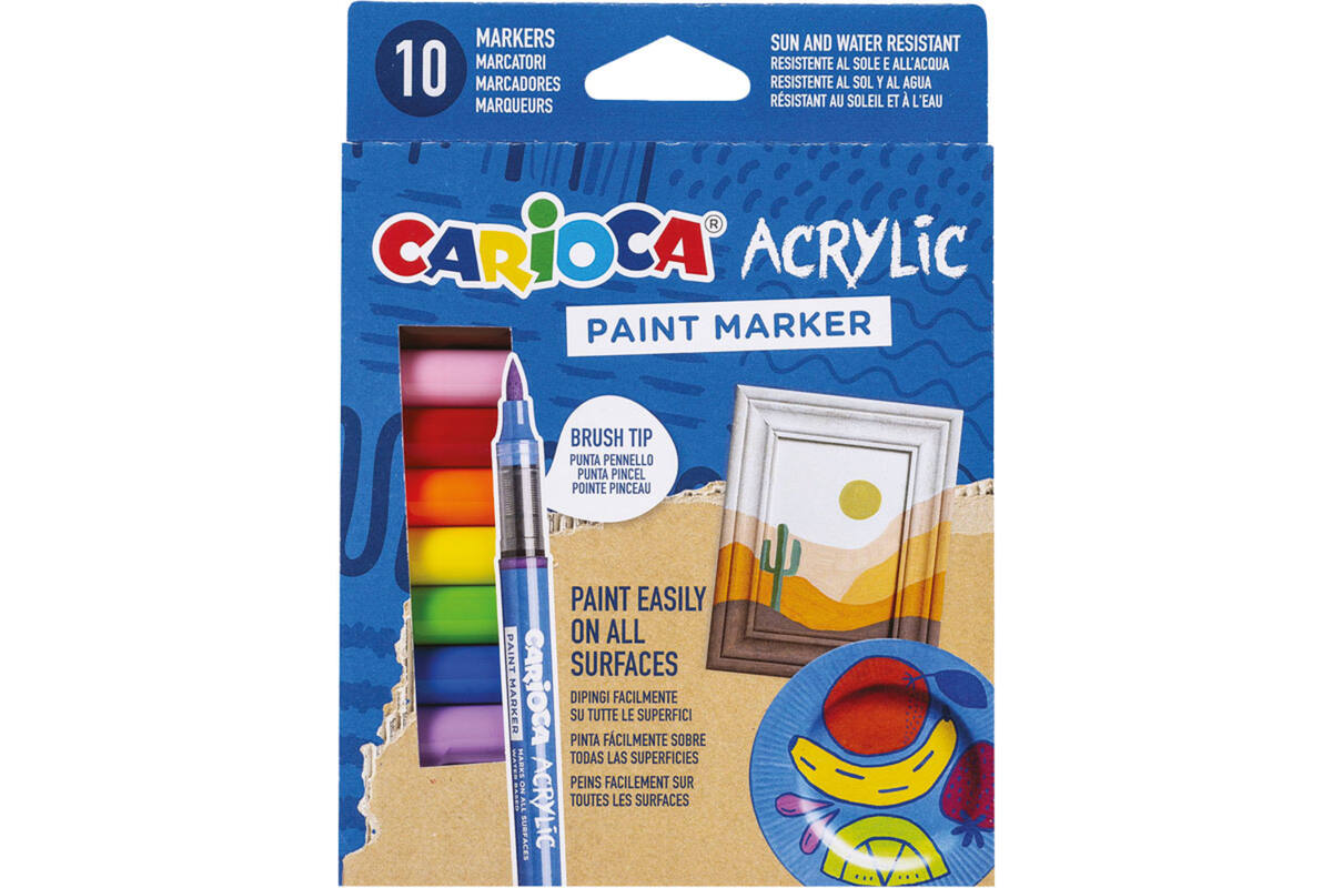 Acrylstiften Carioca assorti brush punt, 10 stuks