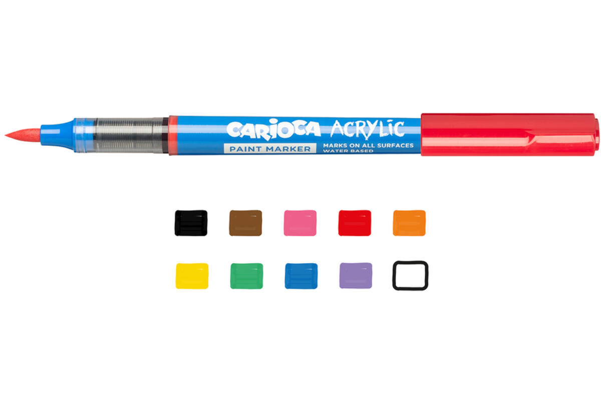 Acrylstiften Carioca assorti brush punt, 10 stuks