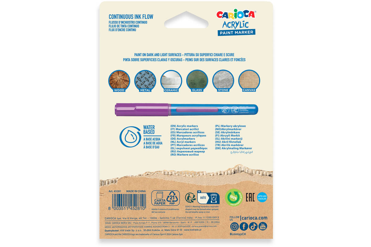 Acrylstiften Carioca assorti brush punt, 10 stuks