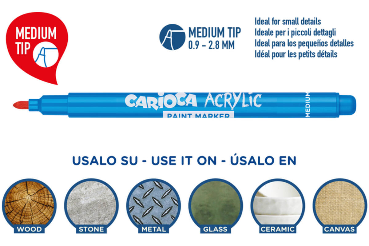 Acrylstiften Carioca assorti medium punt, 12 stuks