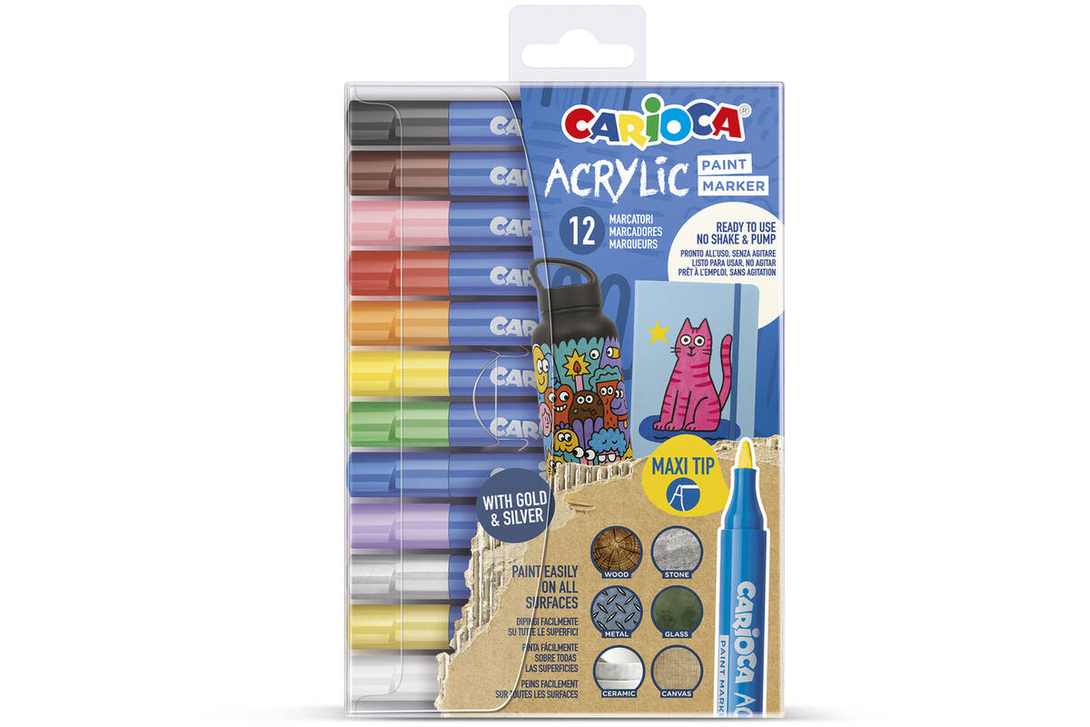 Acrylstiften Carioca  assorti maxi punt, 12 stuks