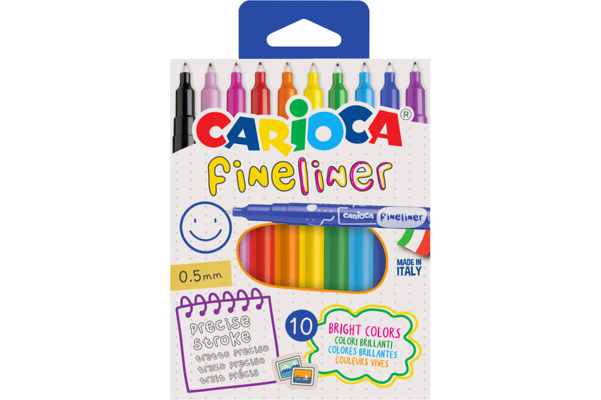 Fineliners Carioca assorti 0,5 punt, 10 stuks